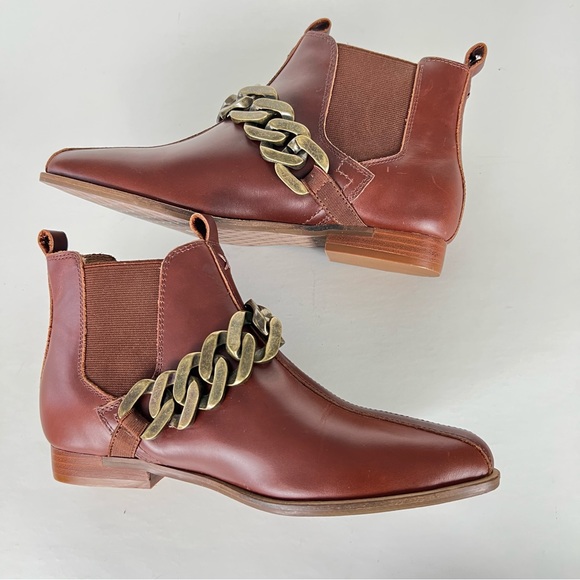 ANTHROPOLOGIE Kelsi Dagger Slow Cafe Leather Thick Chain Ankle Boots Sz 8 NWOT - Picture 8 of 13